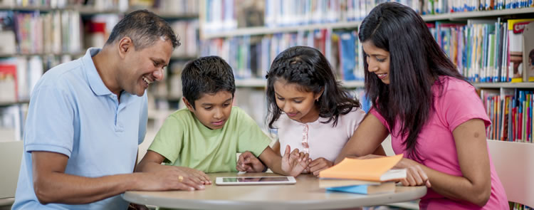 Family in library